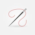 Needle for Sewing with Red Thread vector Tailoring concept icon Royalty Free Stock Photo