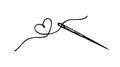 Needle sketch icon. Heart with a needle thread. Sewing needle. Vector illustration