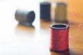 Needle and spool of red thread Royalty Free Stock Photo