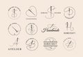 Needle and thread emblem. Sewing studio label, tailor shop and handcraft atelier boutique tag vector illustration set