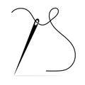 Needle with thread icon. Black sewing instrument for tailor, clothes, medical surgery design. Needlework concept. vector
