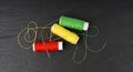 Needle and thread. Needlework object, color cotton thread spool and needle Royalty Free Stock Photo