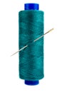 A needle and thread on a plastic spool on white background Royalty Free Stock Photo