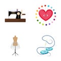 Needle and thread, sewing machine, pincushion, dummy for clothing. Sewing and equipment set collection icons in cartoon