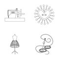 Needle and thread, sewing machine, pincushion, dummy for clothing. Sewing and equipment set collection icons in outline Royalty Free Stock Photo