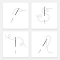 Needle and thread silhouette icon vector set Royalty Free Stock Photo