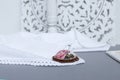 Needlebed embroidered still on fabric and decor Royalty Free Stock Photo