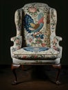 needlepoint and walnut wingback classic royal armchair