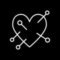 Needles in heart line icon. Heart with voodoo pin vector illustration isolated on black. Heart with straight pin outline Royalty Free Stock Photo