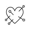 Needles in heart line icon. Heart with voodoo pin vector illustration isolated on white. Heart with straight pin outline Royalty Free Stock Photo