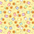 Needles and Threads Seamless Background, Pastels, Yellow