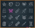 Needlework chalk draw line icons vector set