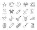 Needlework charcoal draw line icons vector set Royalty Free Stock Photo