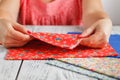 Needlework concept. Female doing crafts Royalty Free Stock Photo