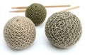 Needlework and DIY concept: Different types of wool yarn for hand knitting, wooden knitting needles, and hooks on a Royalty Free Stock Photo