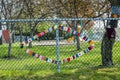 Needlework hanged on a fence Royalty Free Stock Photo