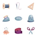 Needlework icons set, cartoon style Royalty Free Stock Photo