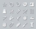 Needlework simple paper cut icons vector set Royalty Free Stock Photo