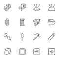 Needlework, sewing line icons set