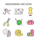 needlework. sewing and repairing clothes. set of vector icons in flat style