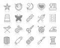 Needlework simple black line icons vector set Royalty Free Stock Photo