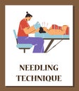 Needling technique, acupuncture doctor, vector illustration on white