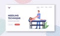 Needling Technique Landing Page Template. Female Character Applying Acupuncture Therapy, Therapist Inject Needles