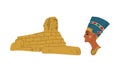 Nefertiti Bust as Great Royal Wife of Egyptian Pharaoh and Androsphinx Sand Statue Vector Set