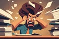 Negative behavior of an office worker. Angry, frustrated, hysteria, stress