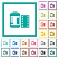 Negative camera film canister flat color icons with quadrant frames