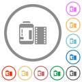 Negative camera film canister flat icons with outlines Royalty Free Stock Photo