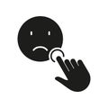 Negative Client Feedback Silhouette Icon. Social Media App Ranking Solid Sign. Cursor Click On A Sad Face Emoticon Glyph