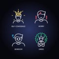 Negative emotions and bad feelings neon light icons set
