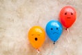 Negative emotions set. Anger depression sleepiness sadness mood painted on colored balloons