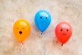 Negative emotions set. Anger depression sleepiness sadness mood painted on colored balloons