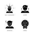 Negative feelings and bad traits black glyph icons set on white space