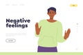 Negative feelings concept for landing page template with worried man character gesturing refuse