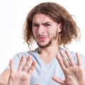 Negative human emotion, man expressing disgust Royalty Free Stock Photo