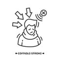 Negative influence icon. Person, depressed by stressful media information, vector illustration
