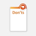 Negative list or planning icon in flat style. Paper sheet with cons clipboard vector illustration on isolated background. Checkbox