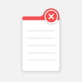 Negative list or planning icon in flat style. Paper sheet with cons clipboard vector illustration on isolated background. Checkbox