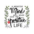 A negative mind will never give you a positive life.