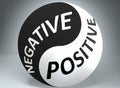 Negative and positive in balance - pictured as words Negative, positive and yin yang symbol, to show harmony between Negative and