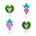 Negative space grave leaf logo design. Concept for winery, wine