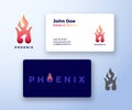 Negative Space Phoenix Flame Abstract Vector Sign, Symbol or Logo Template and Business Card. Creative Stationary