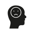 Negative Thinking Silhouette Icon. Pessimism, Frustration, Furious Expression Symbol. Mental Disorder, Bad Mood Glyph