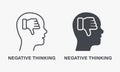 Negative Thinking Silhouette and Line Icon Set. Thumb Down in Human Head Pessimism and Frustration Symbol Collection