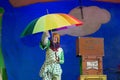 Negev, Beer-Sheva, Israel - October 12 -children's play great actress with a bright colored umbrella