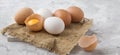Eggs on concrete table Eggs protein egg tray food close-up broken egg egg Royalty Free Stock Photo
