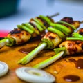 Negima (Grilled Chicken Skewers With Green Onion) Royalty Free Stock Photo